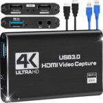 Game Capture Card, 4K USB 3.0 HDMI Video Capture Card with HDMI Loop-Out 1080P 60FPS Live Streaming Game Recorder Device, Compatible Windows Linux OBS OS X Twitch for PS3 PS4