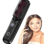 Cordless Hair Straightener Brush - Portable Straightening Brush for Travel, Type-C Charging, Mini Hot Straightening Comb for Women