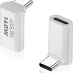 Type-C 90° Adapter 140W PD, 40Gbps, Male to Female USB4 Extender with 8K Video Compatible with MacBook, Laptop, iPad, Tablet, iPhone 15 and Other Type-C Devices (2 Pack)