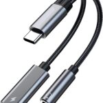 USB-C to 3.5mm & Charging Adapter, 2-in-1 PD Fast Charge Audio Dongle Compatible with Samsung Galaxy S21 S20 Ultra S20+, Google Pixel 4 3 XL